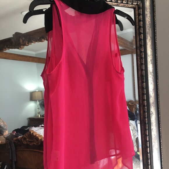 Hot Pink Sheer Top with Black Trim - Picture 2 of 4